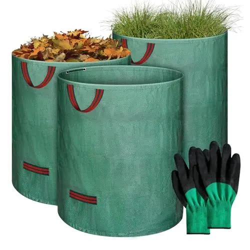 Produktbild: BLIENKREBY 3 X 272l Gartensack Laubsack, Gartenabfallsack stabil, Gartensäcke für Gartenabfälle, Laubsäcke Rasenschnitt, für Gras Laub Hecke Gartenabfall, Handschuhe, Grün