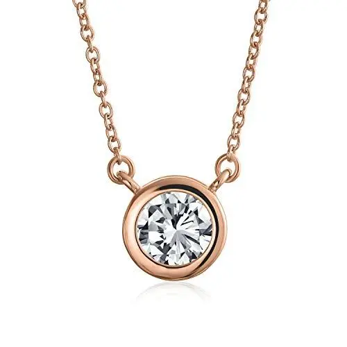 Produktbild: Bling Jewelry 2CT Einfache AAA CZ Runde Solitär Anhänger Halskette für Frauen Zirkonia Roségold plattiert .925 Sterling Silber