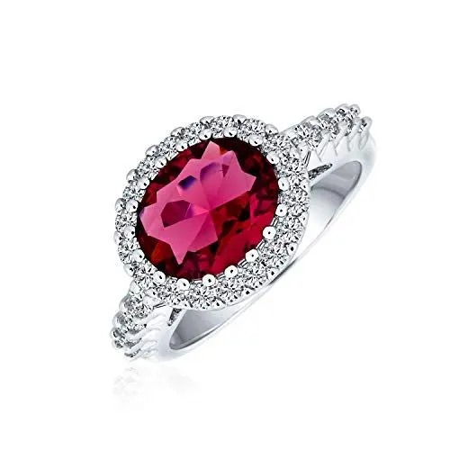 Produktbild: Bling Jewelry 3CTW Oval Solitär Cubic Zirkonia CZ Pave Simulierter Roter Granat Aussage Modering Für Frauen Versilbertes Messing Anpassbar