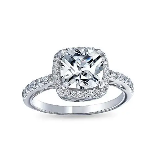 Produktbild: Bling Jewelry 3CT AAA CZ Cubic Zirconia Halo Solitaire Quadrat Radiant Cushion Cut Verlobungsring Für Frauen .925 Sterlingsilber 1MM Dünne Band