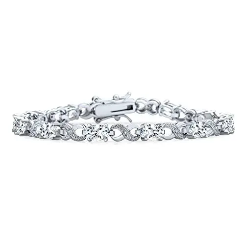 Produktbild: Bling Jewelry 9CT Klarer Kubikzirkonia Blau Pink Grün Rot AAA Oval CZ Symbol Unendlichkeit Milgrain Tennisarmband für Frauen Rosé Silber plattiert