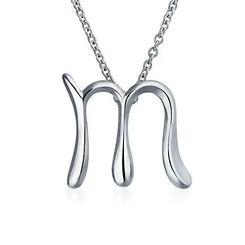 Produktbild: Bling Jewelry Buchstabe M Kursive Alphabet Schrift Initial Anhänger Halskette für Frauen 925 Sterling Silber 18 Zoll