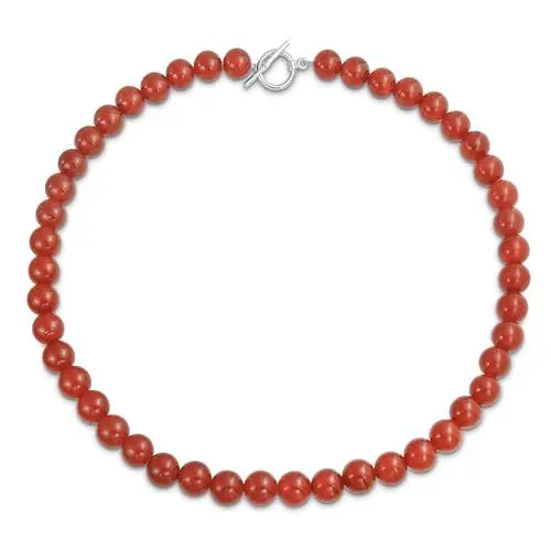 Produktbild: Bling Jewelry Einfaches Glattes Westliches Schmuck Klassisches Rotes Karneol Rund 10MM Perlenstrang Choker Halskette Für Frauen Teenager Versilberter Verschluss 15 Zoll