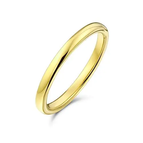 Produktbild: Bling Jewelry Einfacher minimalistischer dünner stapelbarer Kuppel-Paarring aus Titan, poliert, 14K vergoldet, für Männer und Frauen, 2MM