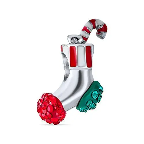 Produktbild: Funkelnde Rote Grüne Kristall-Zuckerstangen-Weihnachtsstrumpffüller-Perlencharme Für Teenagerinnen Und Frauen 925 Sterling Silber, Passend Für Europäische Armbänder