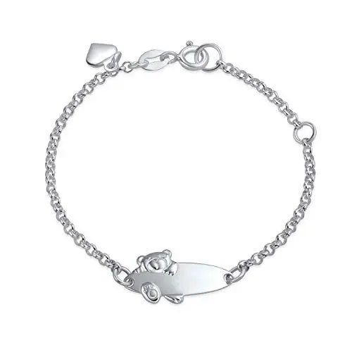 Produktbild: Bling Jewelry Gravierbare Name Plattiert Teddybär Id Identifikation Armband Für Frauen Für Jugendliche .925 Silber Sterling Kleine Handgelenke 5-6 Zoll