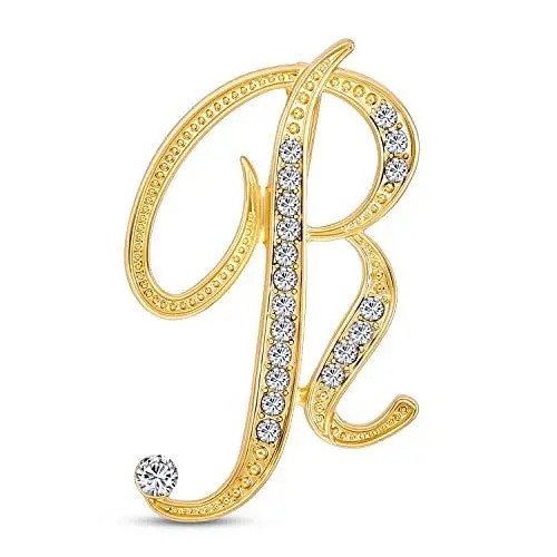Produktbild: Großes Statement Abc Pave Crystal Cursive Script Monogramm Buchstaben Alphabet Initiale R Schal Revers Pin Brosche Für Frauen Gelbgold Plattiert