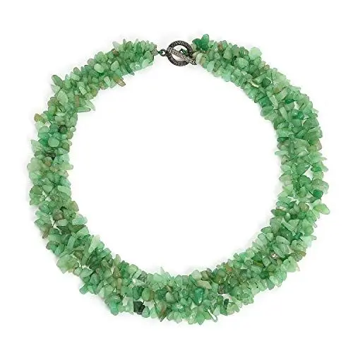 Produktbild: Bling Jewelry Grüner Aventurin Edelstein Chunky Cluster Bib Chips Multi Strand Aussage Halskette Für Frauen Versilbert Verschluss