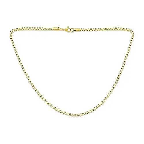Produktbild: Bling Jewelry Herren Gelbgold Plattiertes Edelstahl Maskulines Poliertes Dünnes Boxkettenhalskette 20 Zoll 3MM