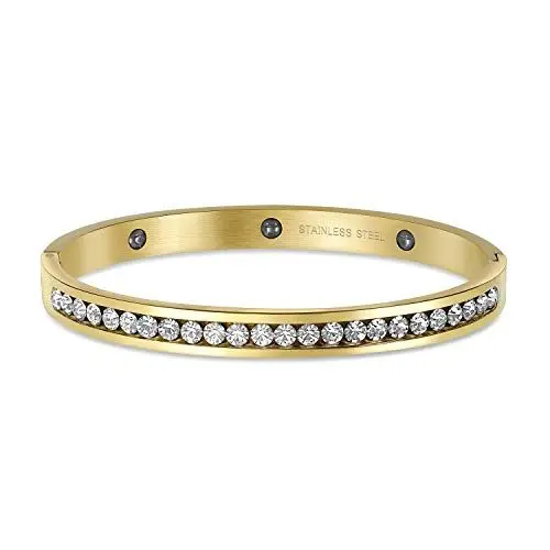 Produktbild: Bling Jewelry Kanal-Set Weißer Zirkonia CZ Stapelbarer Armreif für Frauen Abschlussball Hochzeiten Vergoldeter Edelstahl