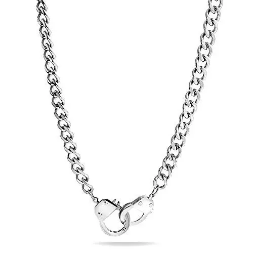 Produktbild: Bling Jewelry Männer-Biker-Punk-Rocker-Biker-Schmuck-Aussagekette Handschellen-Halskette Aus Edelstahl In Silberfarben Für Männer Und Frauen 20 Zoll