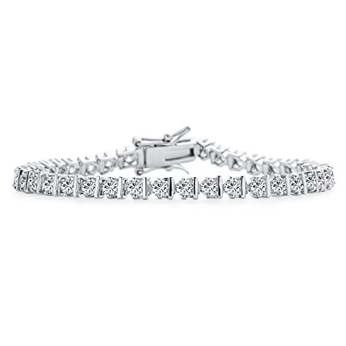 Produktbild: Bling Jewelry Moderne Brautschmuck 10 CTW AAA CZ Runder Solitär Tennisarmband für Frauen Hochzeit Kubikzirkonia Versilbert Rhodium 7 Zoll