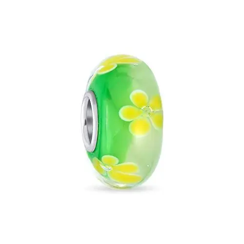 Produktbild: Murano Glas .925 Sterling Silber Kern Blumen Gelb Grün Hibiskusblume Spacer Charm Perle Passt Europäisches Armband Für Frauen Teenager