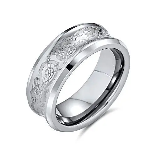 Produktbild: Bling Jewelry Personalisieren Sie Silberton Paare Konkaven Keltischen Knoten Wikinger Drache Hochzeit Band Ringe Für Männer Frauen Titan Kompfort Fit 8Mm Anpassbar
