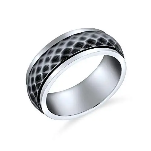Produktbild: Bling Jewelry Personalisieren Unisex Paare Diamant-CUT Multifacettierter Prismenschliff Ehering Fidget Spinner Ringe Für Männer Frauen Zwei Silberton Oxidiert Edelstahl 8MM