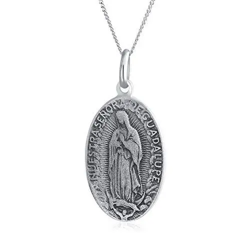 Produktbild: Bling Jewelry Personalisierte Unsere Liebe Frau von Guadalupe Jungfrau Maria Religionsmedaille Medaillon Sterlingsilber Anhänger Halskette Individuell Graviert