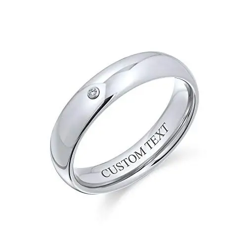 Produktbild: Bling Jewelry Personalisierter Einfacher 0,10 Ct CZ Akzent Kuppel Paare Titan Ehering für Männer und Frauen 6MM Individuell Graviert