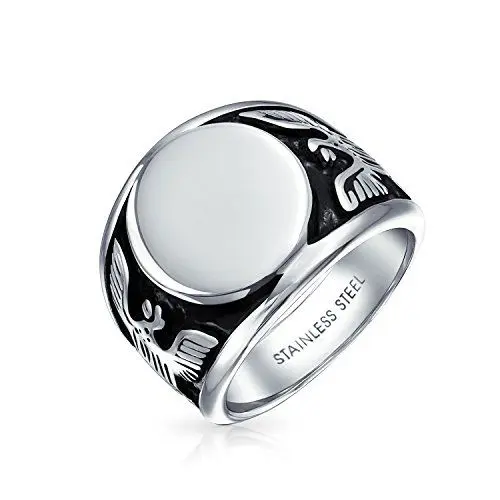 Produktbild: Bling Jewelry Personalisierter Großer Statement Patriotischer Usa Initialen Monogramm Ring Für Herren Mit Amerikanischem Weißkopfseeadler Signetring In Oxidiertem Silberton Aus Edelstahl