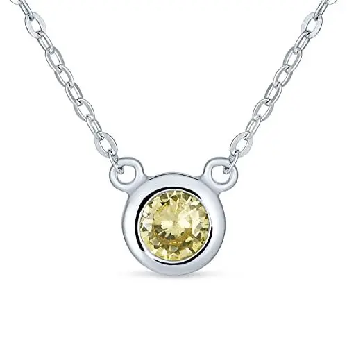 Produktbild: Bling Jewelry Kleine zarte 5MM Lünette Set Kanariengelb AAA CZ Solitär Anhänger Station Halskette für Frauen Simulierter Topas Zirkonia .925 Sterlingsilber