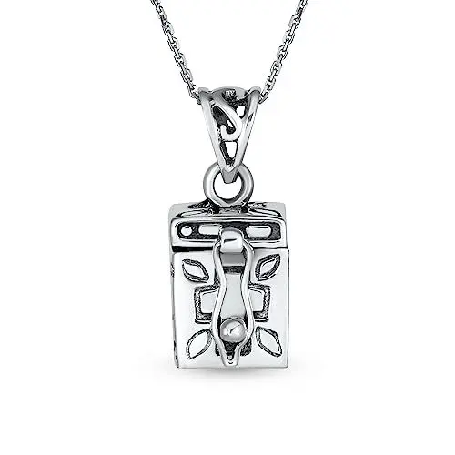 Produktbild: Bling Jewelry Christlicher Religiöser Floraler Ichthys Jesus Kreuz Gift Medaillon Box Gedenk Halskette Anhänger Halter Für Frauen Oxidiertes .925 Sterlingsilber Schmuck