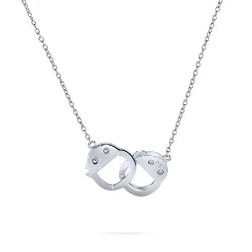 Produktbild: Bling Jewelry Romantische Zarte Arbeits-Schloss CZ Akzent Handschellen-Halskettenanhänger Für Frauen .925 Sterlingsilber