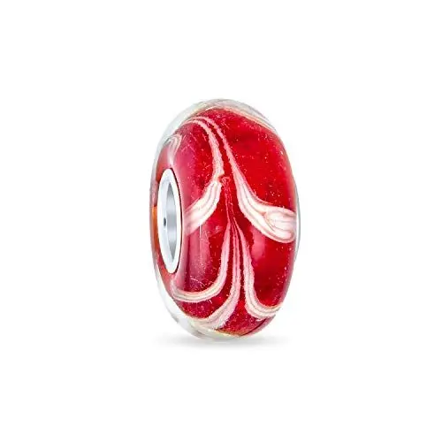 Produktbild: Bling Jewelry Rot Weiß Vine Murano Glas .925 Sterlingsilber Kern Spacer Scroll Charm Bead Für Frauen Für Jugendliche Passt Europäisches Armband