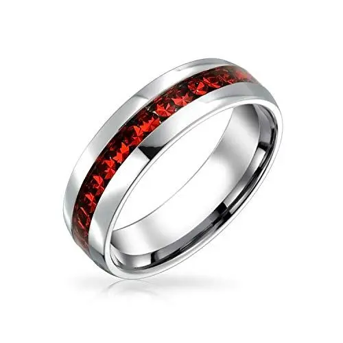 Produktbild: Bling Jewelry Roter Kristall-Ewigkeits-Bandring Für Männer Und Frauen Im Juli-Geburtsmonat Aus Silberfarbenem Edelstahl Mit Kanalfassung