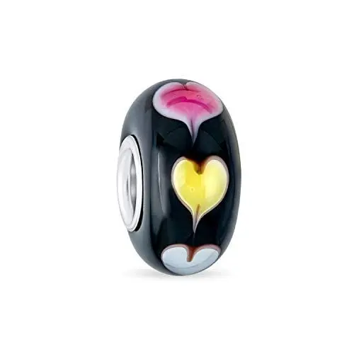Produktbild: Schwarz Rot Gelb Murano Glas .925 Sterling Silber Kern Abstandshalter Herzen Charm Perle Für Frauen Für Teenager Passend Für Europäisches Armband