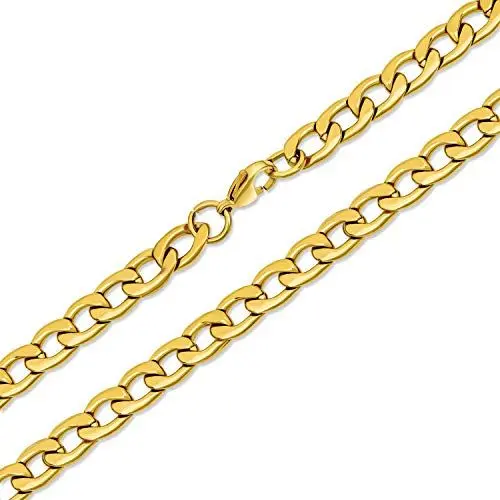 Produktbild: Bling Jewelry Schwerer Biker-Schmuck für Männer Solide Panzerkette Halskette Goldfarbener Edelstahl 24 Zoll 8MM