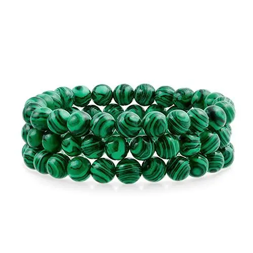 Produktbild: Bling Jewelry Semi Wertvoll Grün Synthetische Malachit Runde Perle 8Mm Stacking Stretch Armband Für Frauen Männer Teen Unisex Einzelstrang