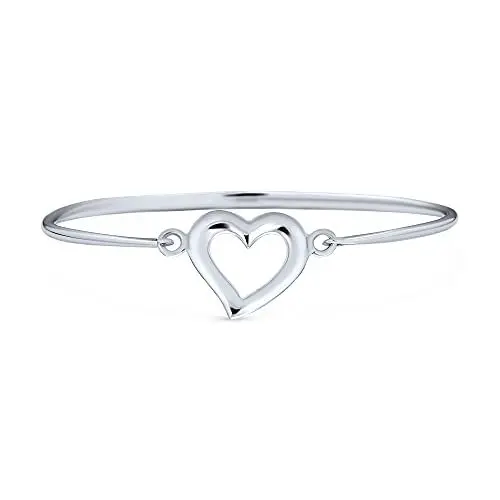 Produktbild: Bling Jewelry Stacking Offen Heart Armreif Armband Für Frauen Freundin Shinny Poliert Scharnier Armband .925 Sterlingsilber
