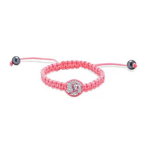 Produktbild: Bling Jewelry Stapelbare Rosa Schleife Cancer Survivor Pave Crystal Ball Shamballa Inspiriert Armband Für Frauen Rosa Geflochtene Schnur String Einstellbar Kleine Handgelenk