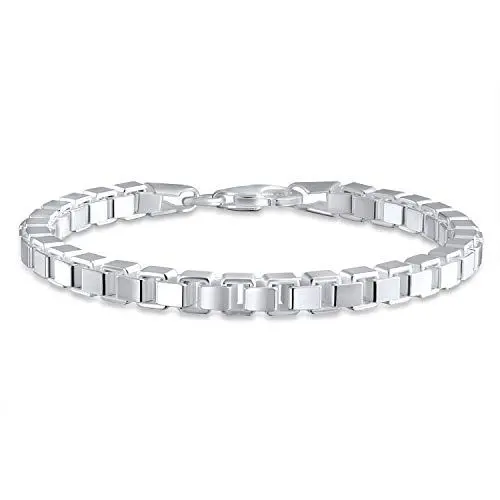 Produktbild: Bling Jewelry Unisex Armband Mit Massiven Spiegel-Venezianer-Box-Gliederkette Für Männer Und Jugendliche Hergestellt Aus .925 Sterlingsilber In Italien 8 Zoll Lang.