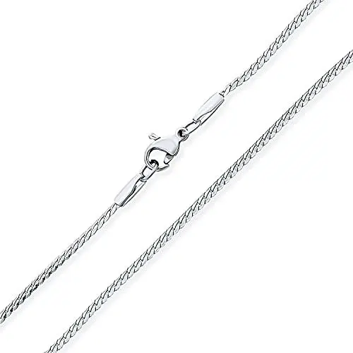 Produktbild: Bling Jewelry Unisex Dünne Starke Einfache Stilvolle Flache Schlangenketten-Halskette Silberfarbener Edelstahl Männer Frauen Jugendliche 24 Zoll 1,5MM
