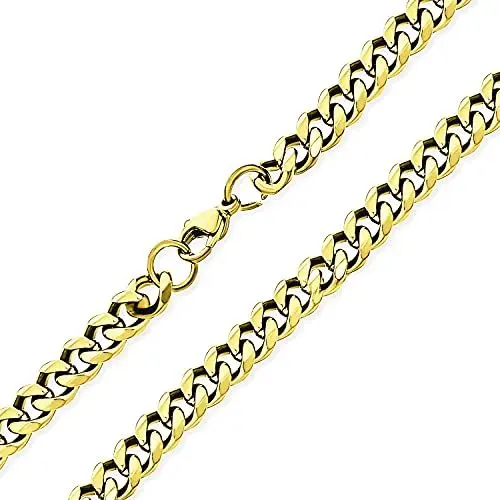 Produktbild: Bling Jewelry Urban Biker Schmuck Herren Damen Teenager Solide Panzerkette Halskette Gold Ton Edelstahl 18 Zoll 7MM