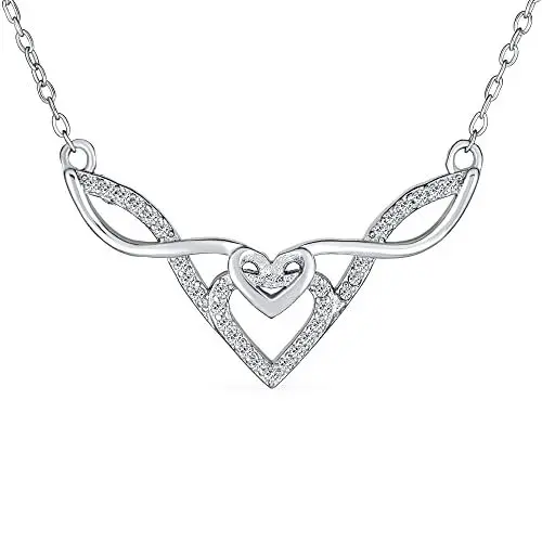 Produktbild: Bling Jewelry Viel Glück Freundschaft Cz Akzent Herz Dreifaltigkeit Irische Liebesknoten Unendlichkeit Keltische Halskette Anhänger Für Frauen Teenager Paare .925 Sterling Silber