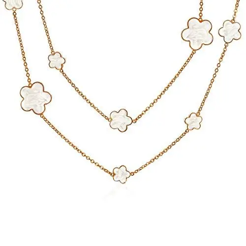 Produktbild: Bling Jewelry Weiß Creme Klee Blume Lange Rose Vergoldet Messing Bahnhof Zinn Cup Kette Wrap-Layer-Halskette Für Frauen 36 Zoll