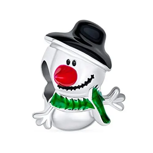 Produktbild: Bling Jewelry Winterferien Weihnachten Schwarzer Hut Karotten-Nase Frostiger Schneemann Perlencharm Für Frauen Teenager Passt Zu Europäischem Armband .925 Sterling Silber