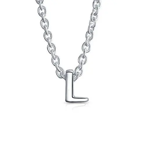 Produktbild: Bling Jewelry Winzige Bsperren Buchstaben Alphabet Anhänger A-Z Dainty .925 Sterling Silber Initiale Halskette Für Frauen Für Teenager Name Buchstabe L