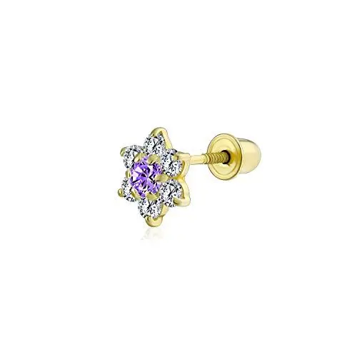 Produktbild: Bling Jewelry Winzige Lila Cubic Zirconia Helix Knorpel Ohrläppchen Piercing Daith Cz Blume Ohrstecker Für Frauen Teenager Echte 14K Gold Schraube Zurück 4Mm