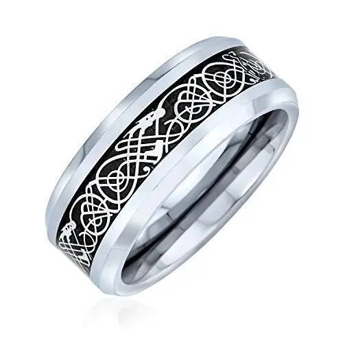 Produktbild: Bling Jewelry Keltischer Knoten, zwei Paare, Dracheneinlage, Titanium, Hochzeitsringe für Männer und Frauen, 8 mm, Comfort Fit mehr Farben, Metall, Ohne Steine.,
