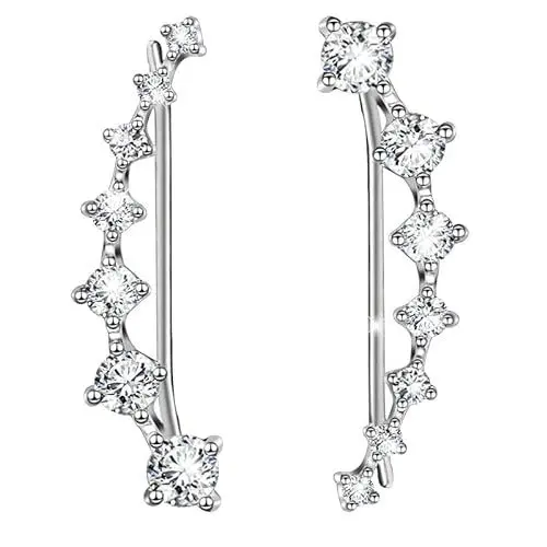 Produktbild: Bling Ohrklemmen 7 Kristalle 925er Sterling Silber Hypoallergen Creolen Silber Damen Ohrringe Sterling Silber Hypoallergen Klein Schlafen Creolen Ohrringe Set Für Mädchen (Silber)
