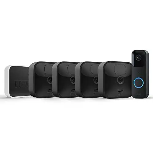 Produktbild: Blink Outdoor, witterungsbeständige HD-Überwachungskamera, 4 Kamera + Blink Videotürklingel (Video Doorbell), Zwei-Wege-Audio, HD-Video und Bewegungserfassung | funktioniert mit Alexa