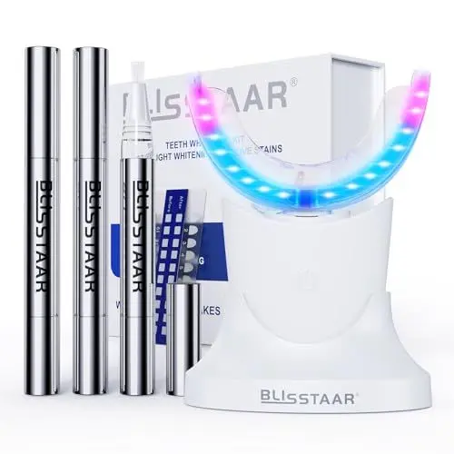 Produktbild: Blisstaar Zähne Bleaching Set Professionell: 20 Minuten Schnelles Teeth Whitening System zu Hause mit 32X LED Zahnaufhellung Lampe und 3Pcs Zahnbleaching Gels um die Zähne Weisser zu Machen