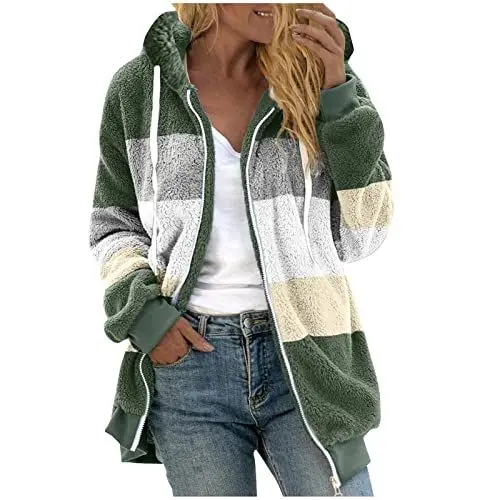 Produktbild: Blitzangebote Heute Damen Bekleidung,Jacke Damen Dünn Thermo Jacke Damen Damen Fleecejacke Mit Kapuze,Farbblock-Design,Reißverschluss Warm Und Gemütlich Für Und Winter （Grün，L）