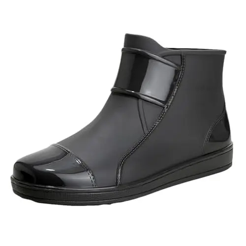 Produktbild: Blitzangebote Kurze Gummistiefel Herren Stylische Boots Regenschuhe Wasserdicht rutschfest Arbeitsschuhe Gartenschuhe Stiefel Halbhoch Ankle Chelsea Schwarz Barfuß Reitstiefeletten