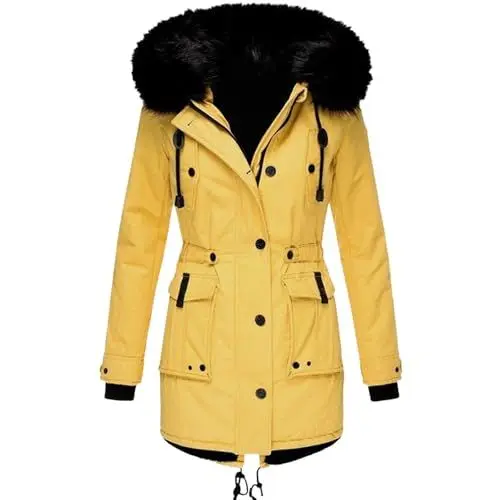 Produktbild: Blitzangebote, Skijacke Damen Reduziert, Herbstmantel Damen Elegant Winter Jacke Dicker, Warmer Parka Mit Fleecefutter Und Kapuze, Lockerer Daunenmantel Bomberjacke Damen, Damen Jacke Frühling Sale