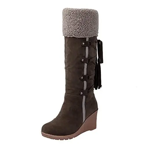 Produktbild: blitzangebote Casual Langschaft Boots Winterschuhe Winterstiefel Damen Bequem Runde Zehe Flach Stiefeletten Damen 5 euro artikel damen sneaker sale