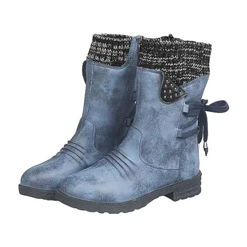 Produktbild: blitzangebote Langschaft Stiefel Damen Leder Damen Flach Rutschfeste Laufsohle Elegant Klobiger Blockabsatz Spitze 4 euro artikel sale damen bekleidung