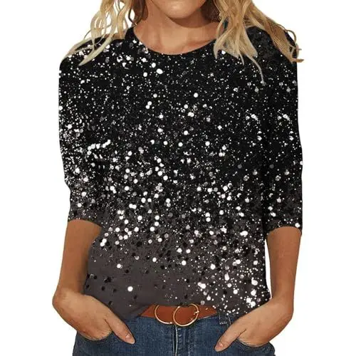 Produktbild: Damen Taschen Marken Sale Pailletten Oberteil Damen Lang Shirt Glitzer Elegant Longshirt Silvester Aesthetic Bluse Top Sweatshirt Rave Party Paillettenoberteil Sale Damen